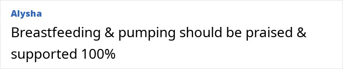 Comment by Alysha advocating breastfeeding and pumping, emphasizing the need for full praise and support.