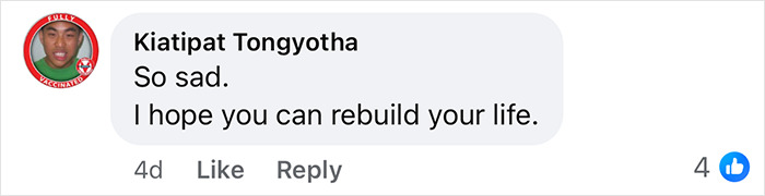 Comment from Kiatipat Tongyotha expressing sympathy and hope for recovery related to a domestic violence victim story involving Siri.