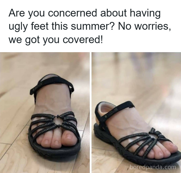 Sandals designed to cover and disguise ugly feet, one of the weirdest purchases people would make in a heartbeat.