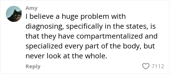 Comment about diagnosing problems in the medical field, highlighting the issue of compartmentalized specialization. Comment about diagnosing problems in the medical field, highlighting the issue of compartmentalized specialization.