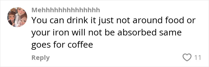 Comment about drinking matcha affecting iron absorption, warning from a woman after trendy drink hospitalizes a 28-year-old.