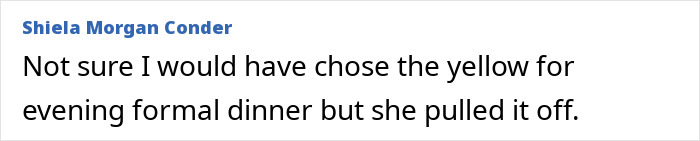 Text excerpt showing a comment on Melania Trump’s wardrobe choices during the UK state visit, highlighting a yellow evening dress. Text excerpt showing a comment on Melania Trump’s wardrobe choices during the UK state visit, highlighting a yellow evening dress.