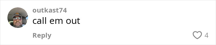 Comment by user outkast74 saying call em out, related to black man confronting white man over racial slur in viral library video