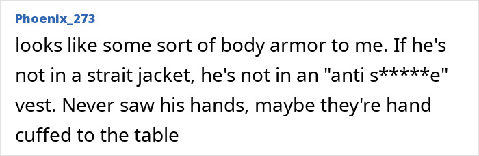 Comment mentioning body armor and possible handcuffs in relation to Charlie Kirk suspect Tyler Robinson appearing in court.