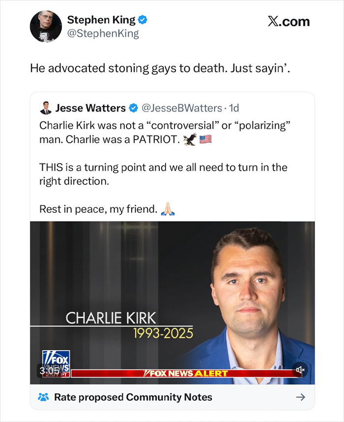 Elon Musk Has Strong One Word Response To Stephen King's False Allegation Against Charlie Kirk After His Passing Elon Musk Has Strong One Word Response To Stephen King's False Allegation Against Charlie Kirk After His Passing