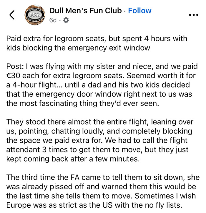 Plane Passenger Furious At 'Loud' Family's Behavior After He Paid For Extra Legroom