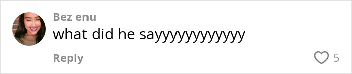 Comment from Bez enu asking what someone said, displayed on a social media post about ex-con rock star fat shaming woman who rushed the stage.