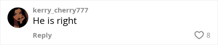 Social media comment stating He is right, related to ex-con rock star fat shaming woman who rushed the stage controversy.