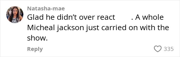 Comment on ex-con rock star fat shaming woman who rushed the stage, expressing relief over no overreaction during the show.