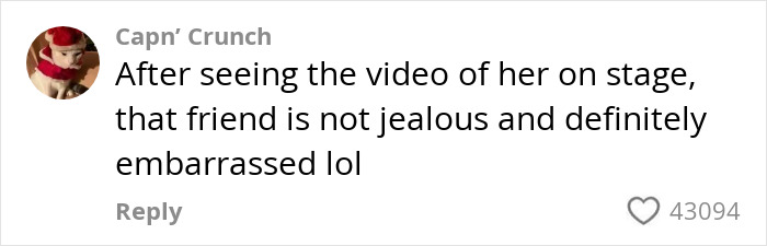 Comment on social media criticizing ex-con rock star for fat shaming woman who rushed the stage, gaining many likes.