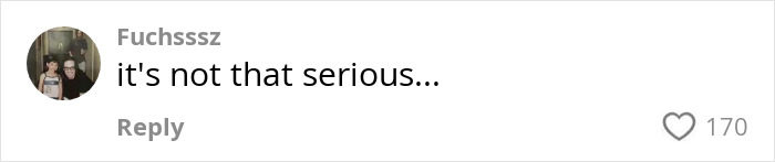 Comment saying it's not that serious, posted by user Fuchsssz, in a social media reply with 170 likes.