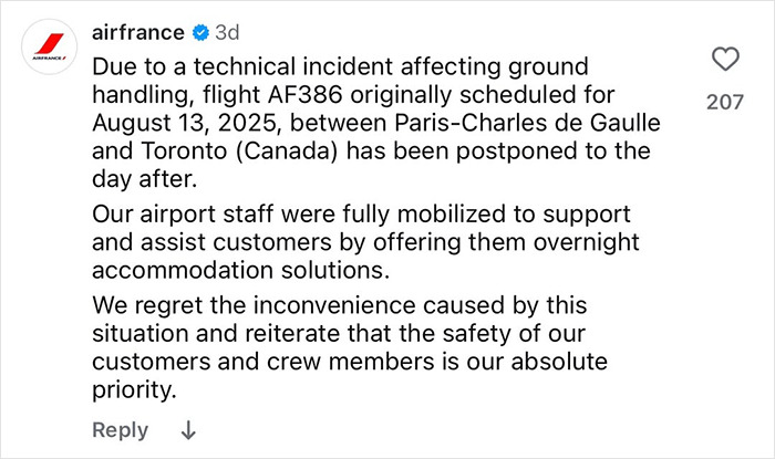 Air France statement on chaos during Paris flight delay as family trapped in dangerous heat with infant shares ordeal.