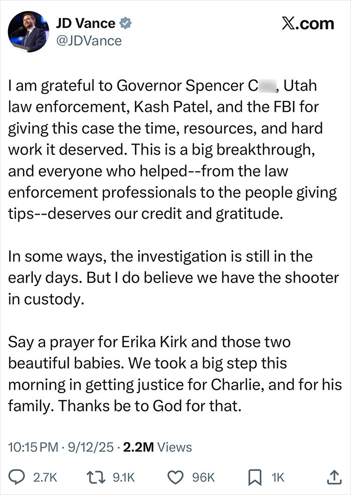 Possible Motive Emerges Behind Charlie Kirk Sniper Attack, Officials Say