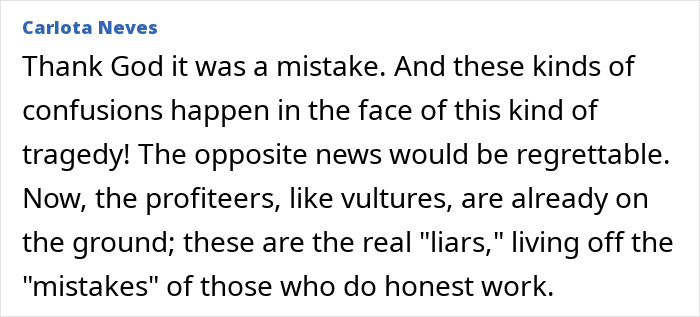 Comment expressing relief over a mistaken tragedy report related to a dad feared lost in Lisbon crash rescue.