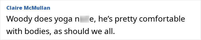 Screenshot of a comment mentioning Woody Harrelson&rsquo;s comfort with bodies during filming, related to Rosie Perez&rsquo;s intimate scene.