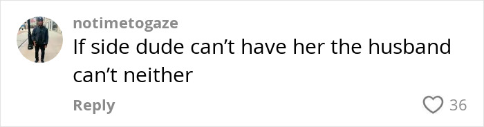 Comment on new bride's side piece exposing her cheating on husband during their wedding week, expressing frustration. Comment on new bride's side piece exposing her cheating on husband during their wedding week, expressing frustration.