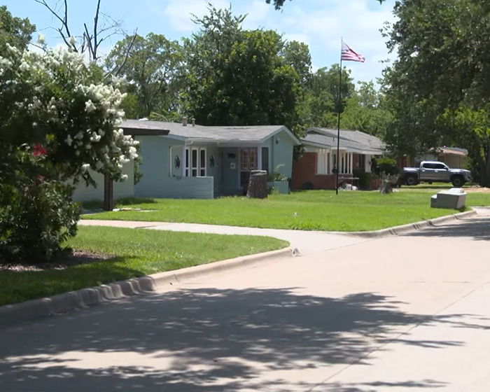 Suburban street with houses and trees where butt dial led to shocking arrest in flight attendant&rsquo;s mysterious disappearance.