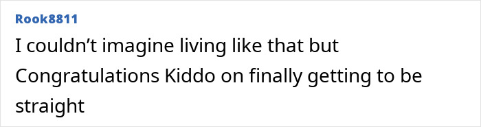 Comment text expressing amazement and congratulations for a folded boy who was bent at 180 degrees and has finally stood up straight.