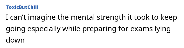 Comment about mental strength and exam preparation, reflecting on challenges faced by the folded boy bent at 180 degrees.