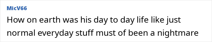 Comment text displayed on a plain background about the difficulties of daily life for the folded boy bent at 180 degrees.