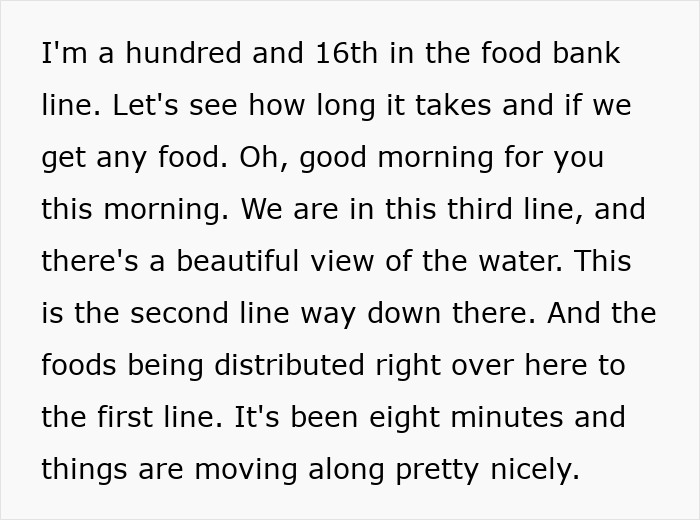 Woman documents food bank line in USA, highlighting experiences of the richest poor people and sparking public outrage.