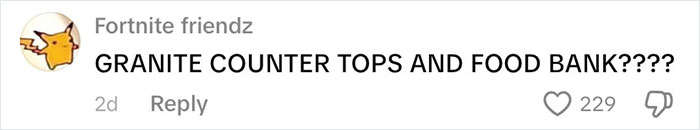 Comment questioning granite countertops at a food bank, highlighting the richest poor people debate in the USA.