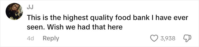 Comment from user named JJ praising the quality of a food bank while discussing USA richest poor people topic.