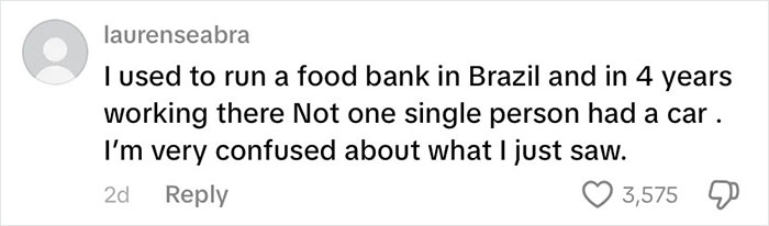 Comment highlighting confusion after observing wealthy individuals at a food bank, related to USA richest poor people debate.