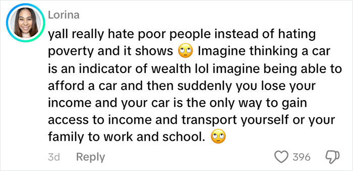 Comment discussing poverty and transportation challenges faced by poor people in the USA with rich poor people keyword.