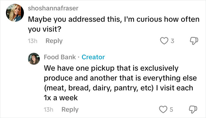 Screenshot of a social media comment discussing weekly visits to a food bank in the USA with richest poor people context.