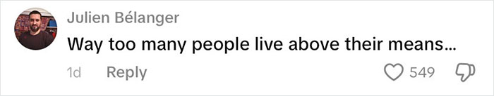Comment on social media stating many people live above their means, related to richest poor people in the USA discussion.