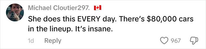 Comment on social media criticizing a woman's daily visits to a food bank amid the discussion of USA richest poor people.