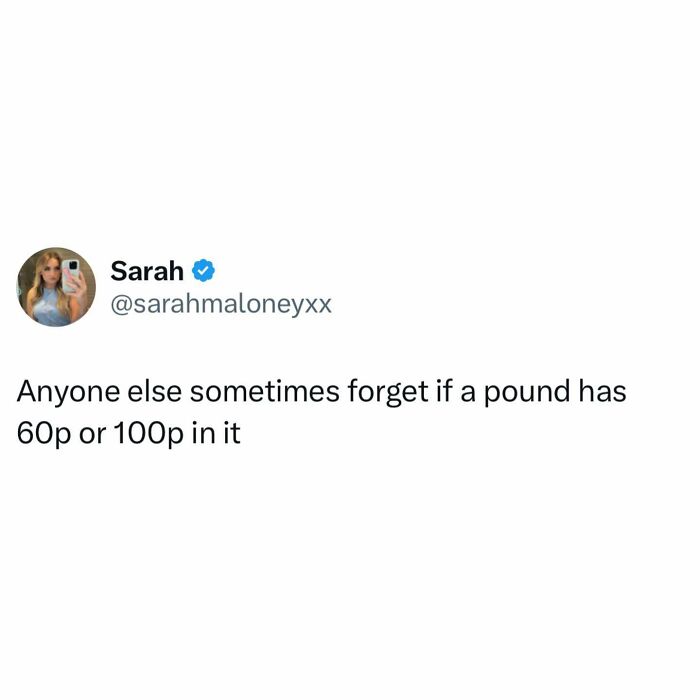 Tweet about confusing British currency value, showcasing one of the funny British jokes that hit hard like London rent prices.