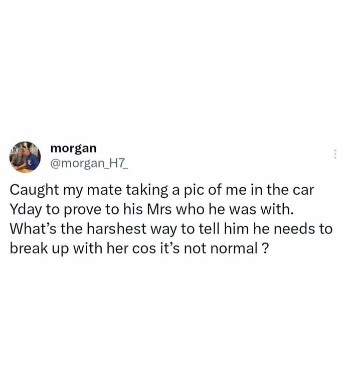 Screenshot of a British joke asking for the harshest way to tell a mate to break up in a funny social media meme.