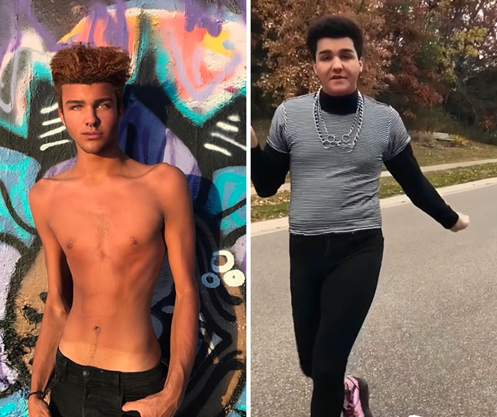 Two influencers posing and dancing outdoors, showcasing unique styles and confident attitudes in public spaces.