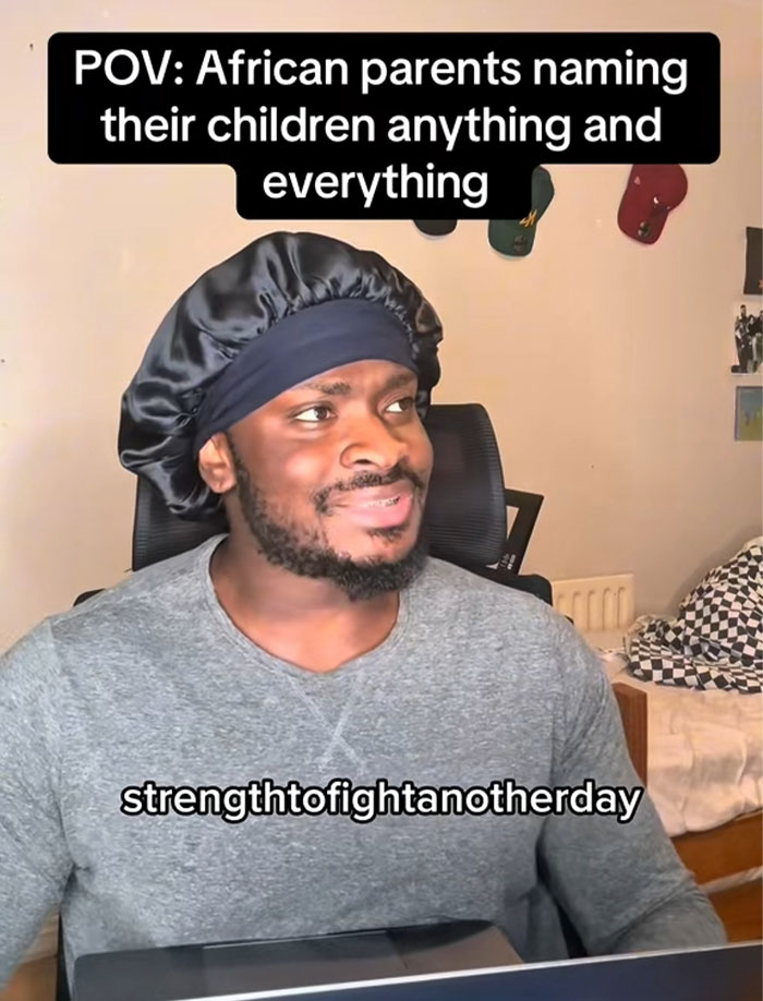 Man wearing a black bonnet and gray shirt, reacting humorously about African names people can’t believe are real. Man wearing a black bonnet and gray shirt, reacting humorously about African names people can’t believe are real.