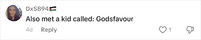 Social media comment showing the unique African name Godsfavour that people find hard to believe is real. Social media comment showing the unique African name Godsfavour that people find hard to believe is real.