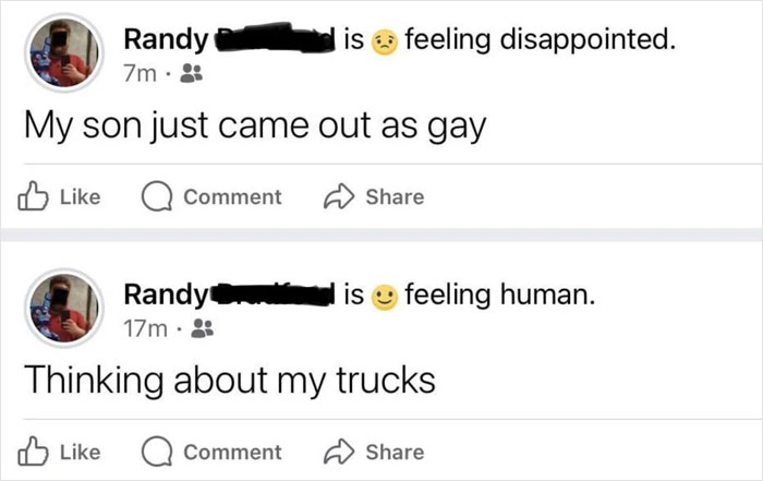 Screenshot of social media posts showing a humorous technology fail involving confused status updates by older people.