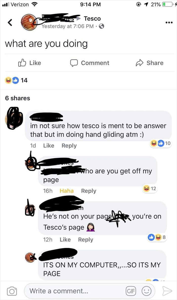 Older people failing at technology with humorous Facebook comments about a Tesco page mix-up.