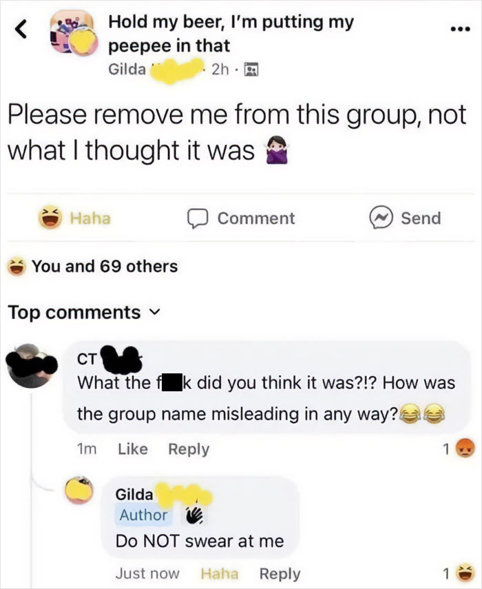 Screenshot of a humorous social media comment showing older people failing at technology with funny group chat confusion.
