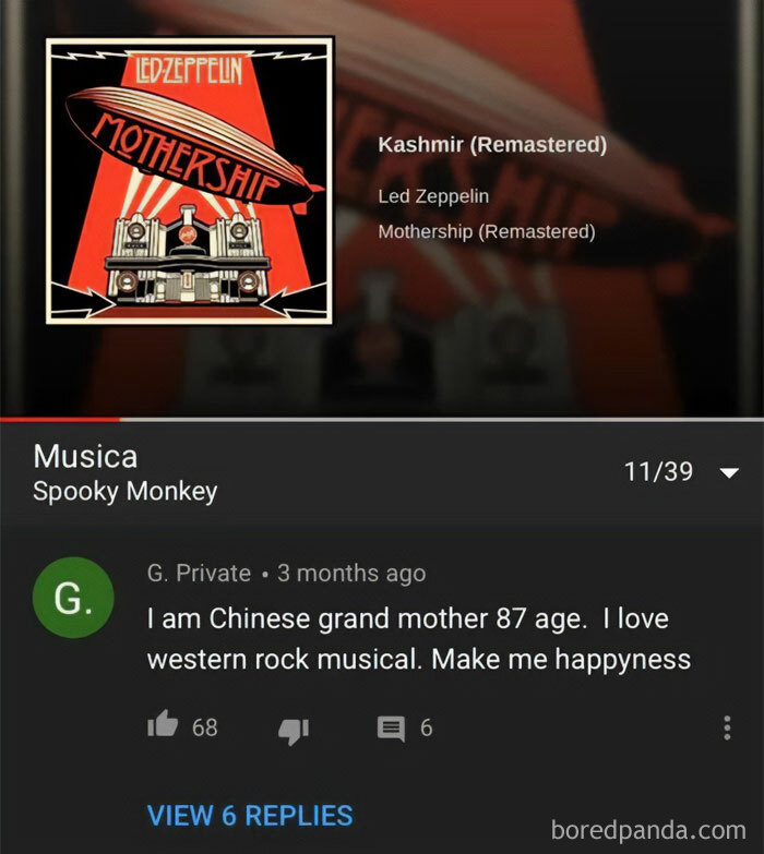 Comment from older person trying to use technology humorously with music video and misspelled words on screen.