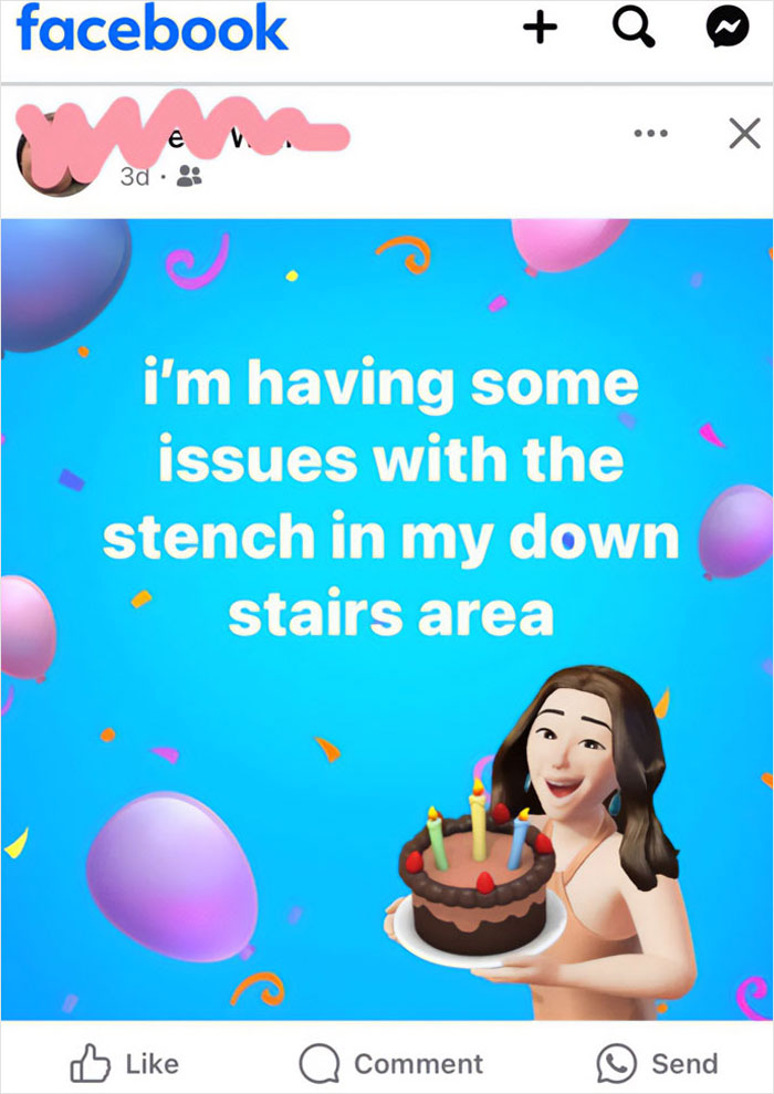 Facebook post with a humorous message and avatar, showing older people failed at technology moments with comedy.