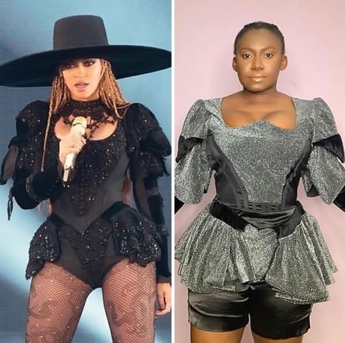 Side-by-side comparison of ordered vs received outfit showing hilarious fails in costume design and fit differences.