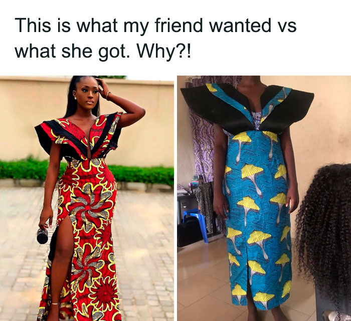 Comparison of what was ordered versus what was received, highlighting funny fashion fails and clothing mismatches.