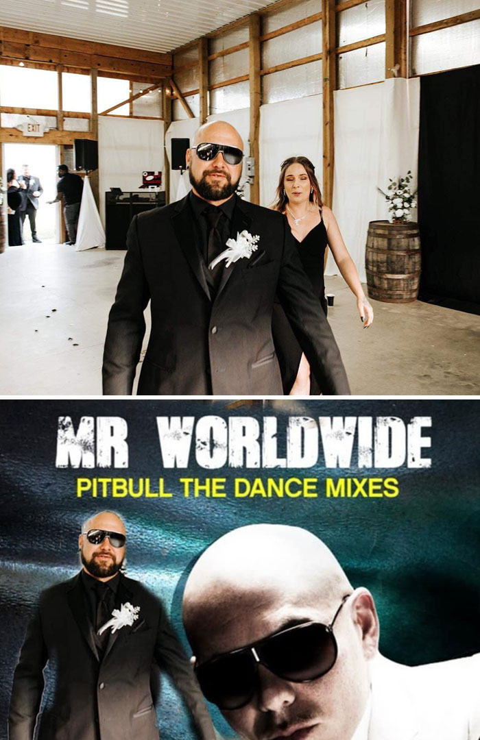 Man in suit and sunglasses edited into a music album cover, showcasing a photo edit with unexpected results.