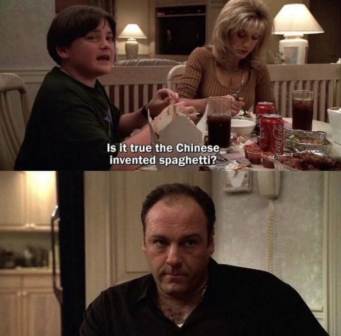 Scene from a popular TV show meme depicting a humorous conversation, featured in super culture entertaining posts.