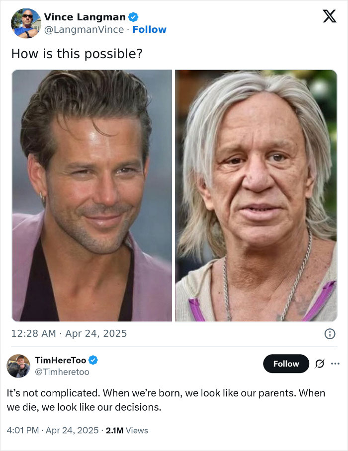 Social media meme comparing youthful and aged appearance, highlighting entertaining super culture content to fight boredom.