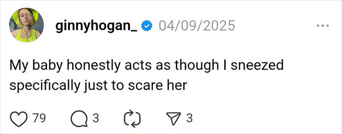 Social media post humor about parenting, sharing a funny moment with a baby and parenting posts that make you chuckle.