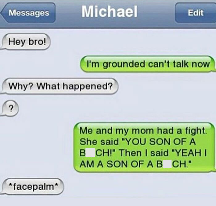 Text message exchange showing a humorous conversation that might make you laugh with playful family banter.