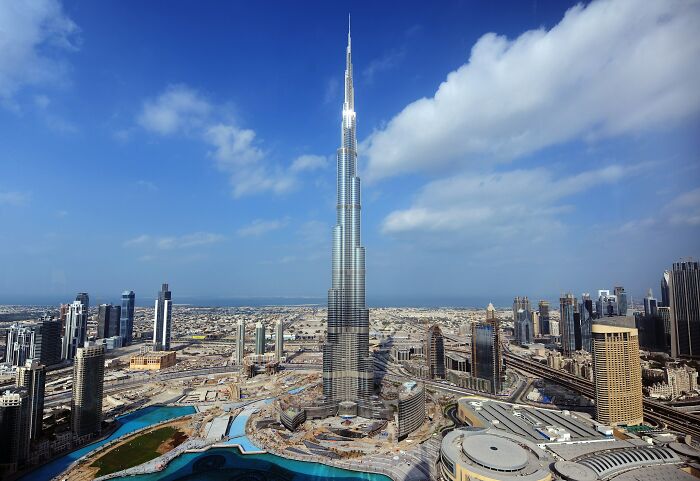 Dubai skyline with Burj Khalifa towering over the city, symbolizing life inside infamous Dubai prison for British law student.